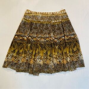 Vintage 90s Brown and Yellow Boho Indie 100% Silk Patterned Mini Skirt